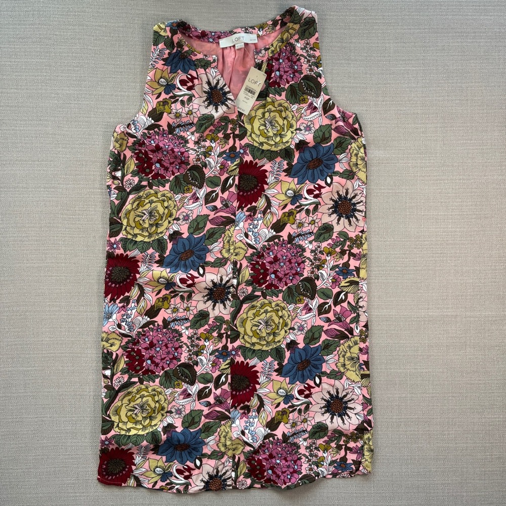 LOFT Petites Pink‎ Floral Sleeveless Shift Dress XSP New With Tags - Picture 2 of 7
